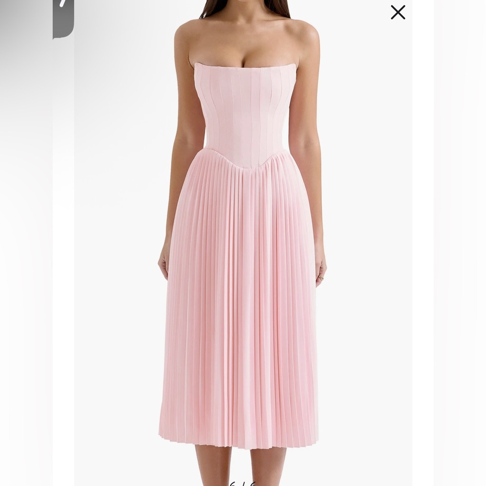 House Of CB Marci Corset Pleated Strapless Midi Dress